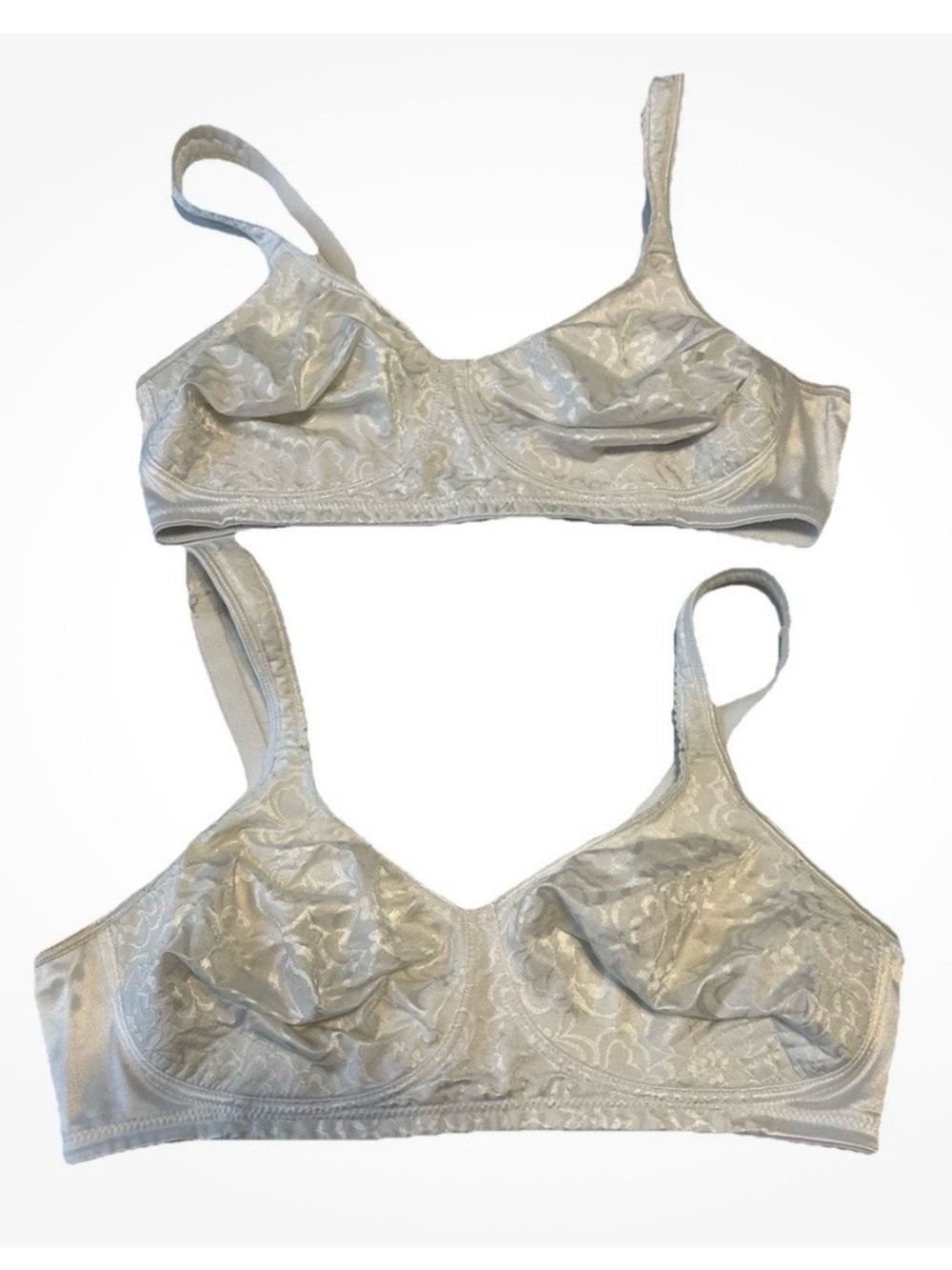 Lot of 2 Playtex Full Coverage Bras 44C Wire Free Satin Unlined Lt Lift White